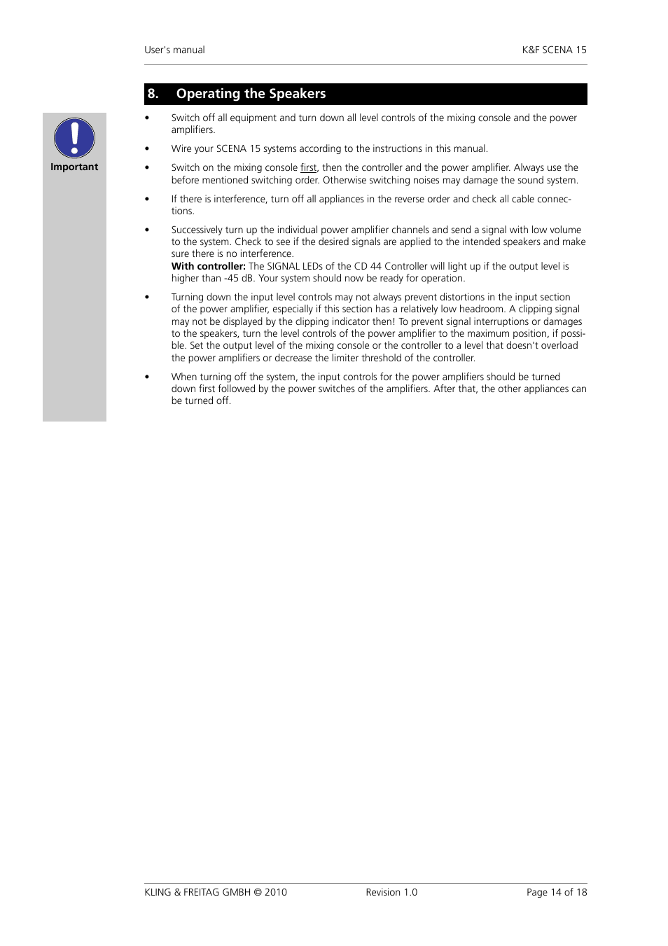 Operating�the�speakers | KLING & FREITAG K&F SCENA 15 User Manual | Page 14 / 18