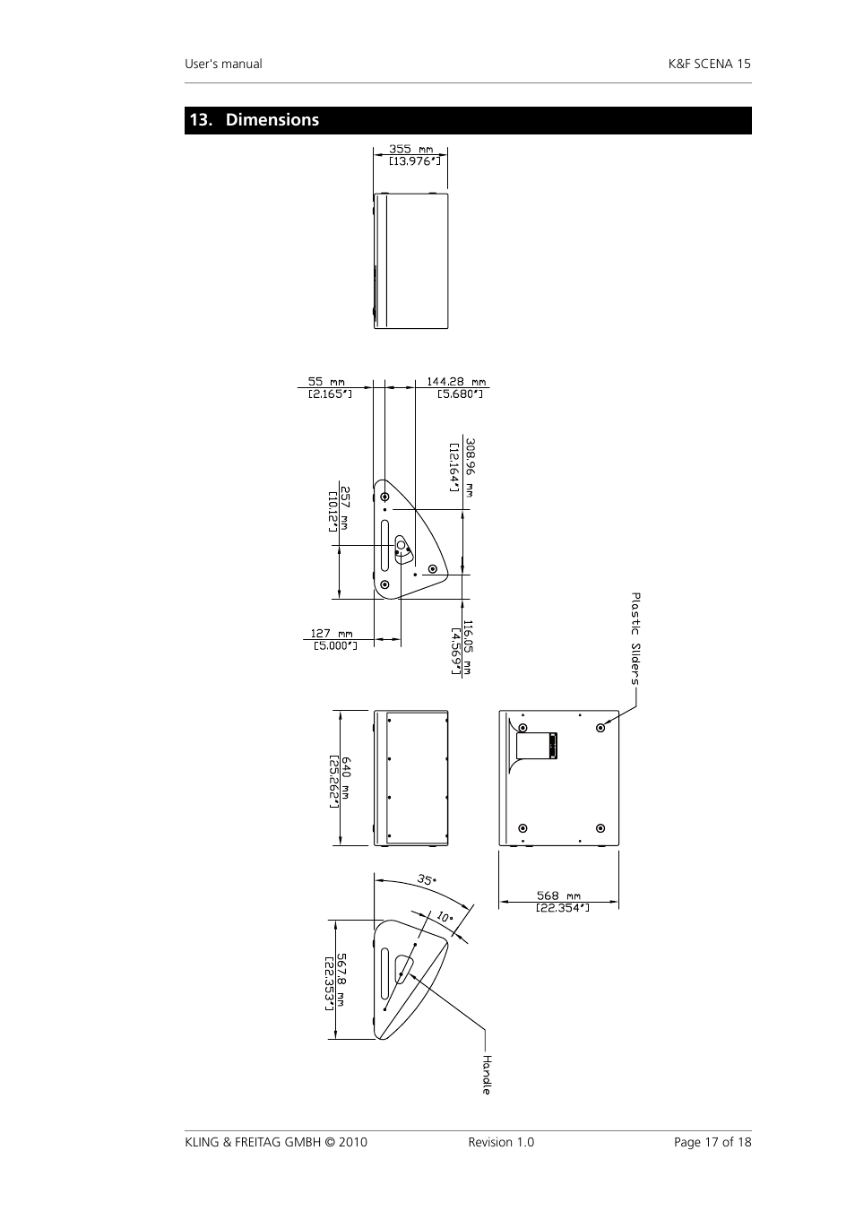 Dimensions | KLING & FREITAG K&F SCENA 15 User Manual | Page 17 / 18