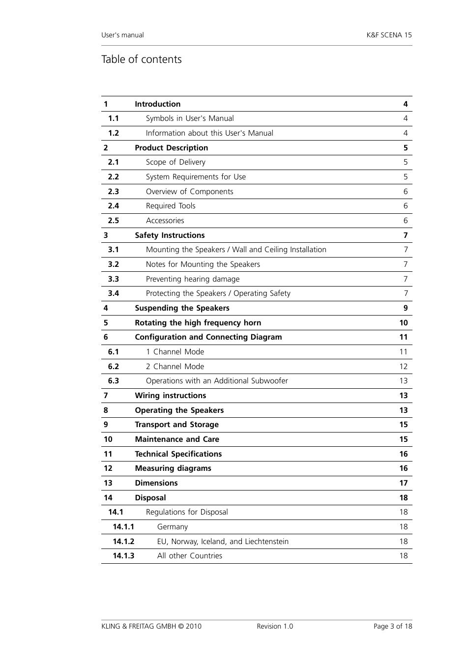 KLING & FREITAG K&F SCENA 15 User Manual | Page 3 / 18