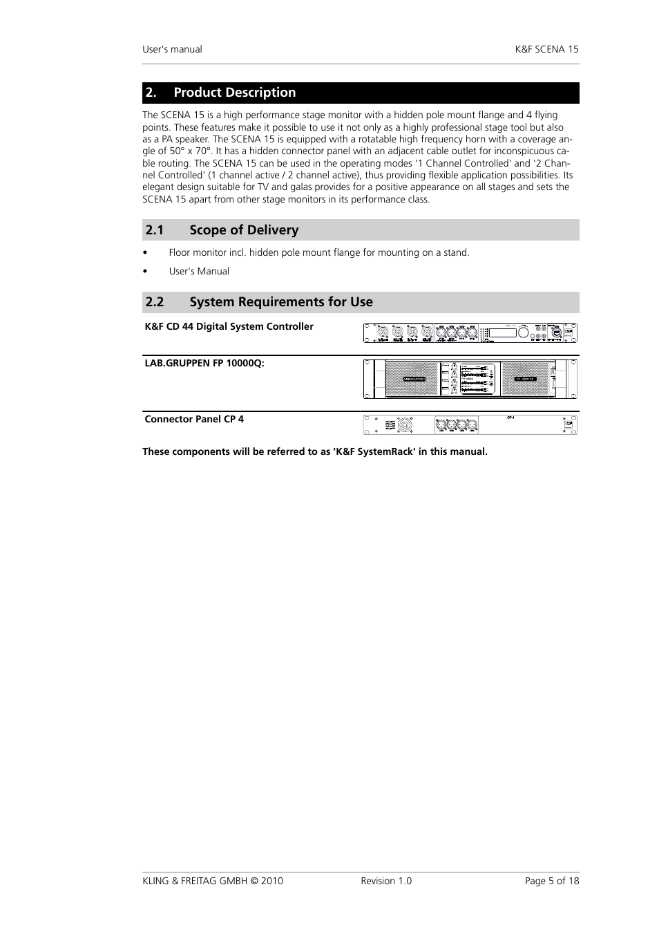 Product description, Scope of delivery, System requirements for use | Product�description, 1 scope�of�delivery, 2 system�requirements�for�use | KLING & FREITAG K&F SCENA 15 User Manual | Page 5 / 18