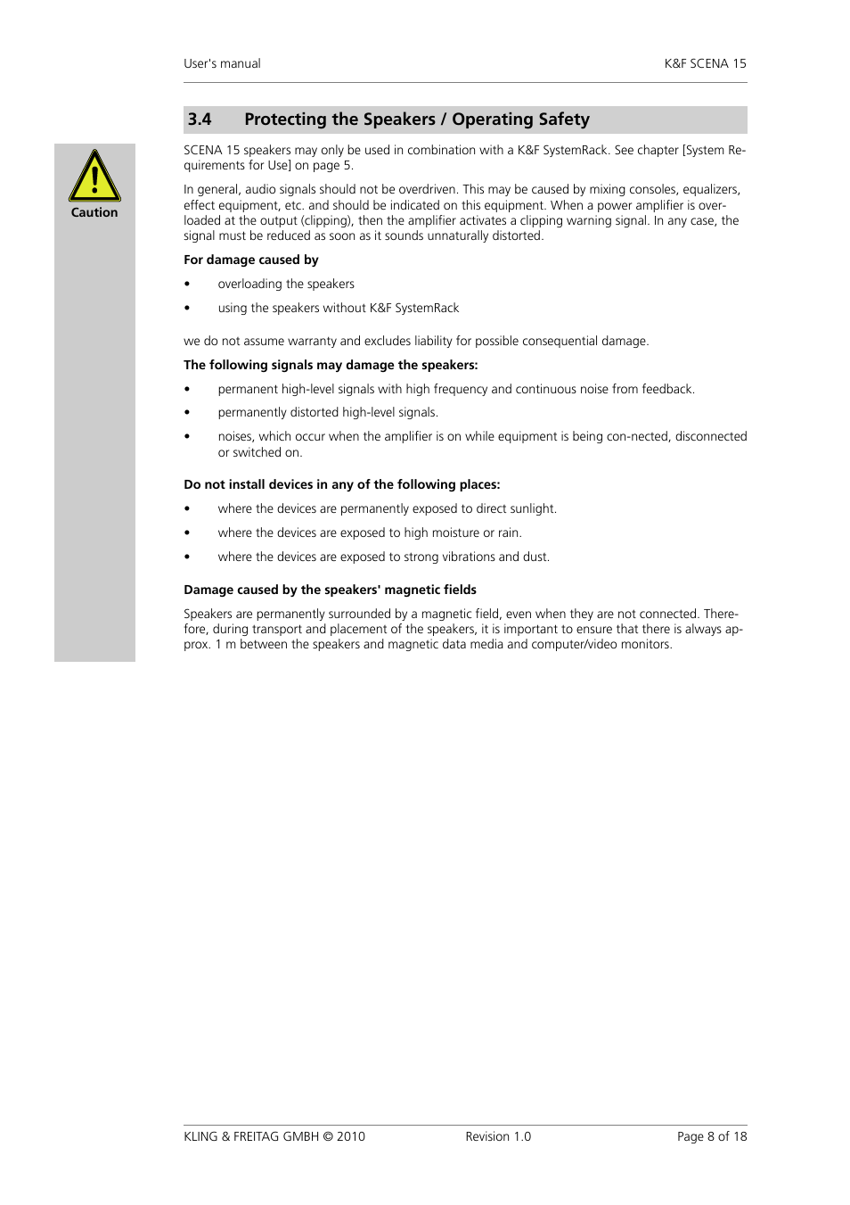 4 protecting�the�speakers�/�operating�safety | KLING & FREITAG K&F SCENA 15 User Manual | Page 8 / 18