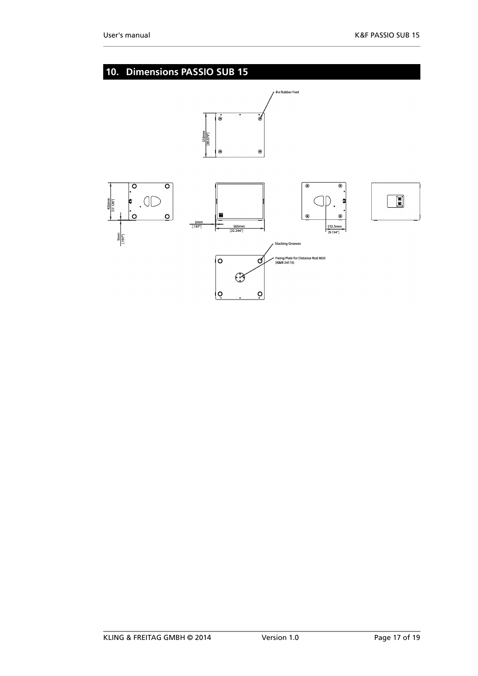 Dimensions passio sub 15 | KLING & FREITAG K&F PASSIO SUB 15 User Manual | Page 17 / 19