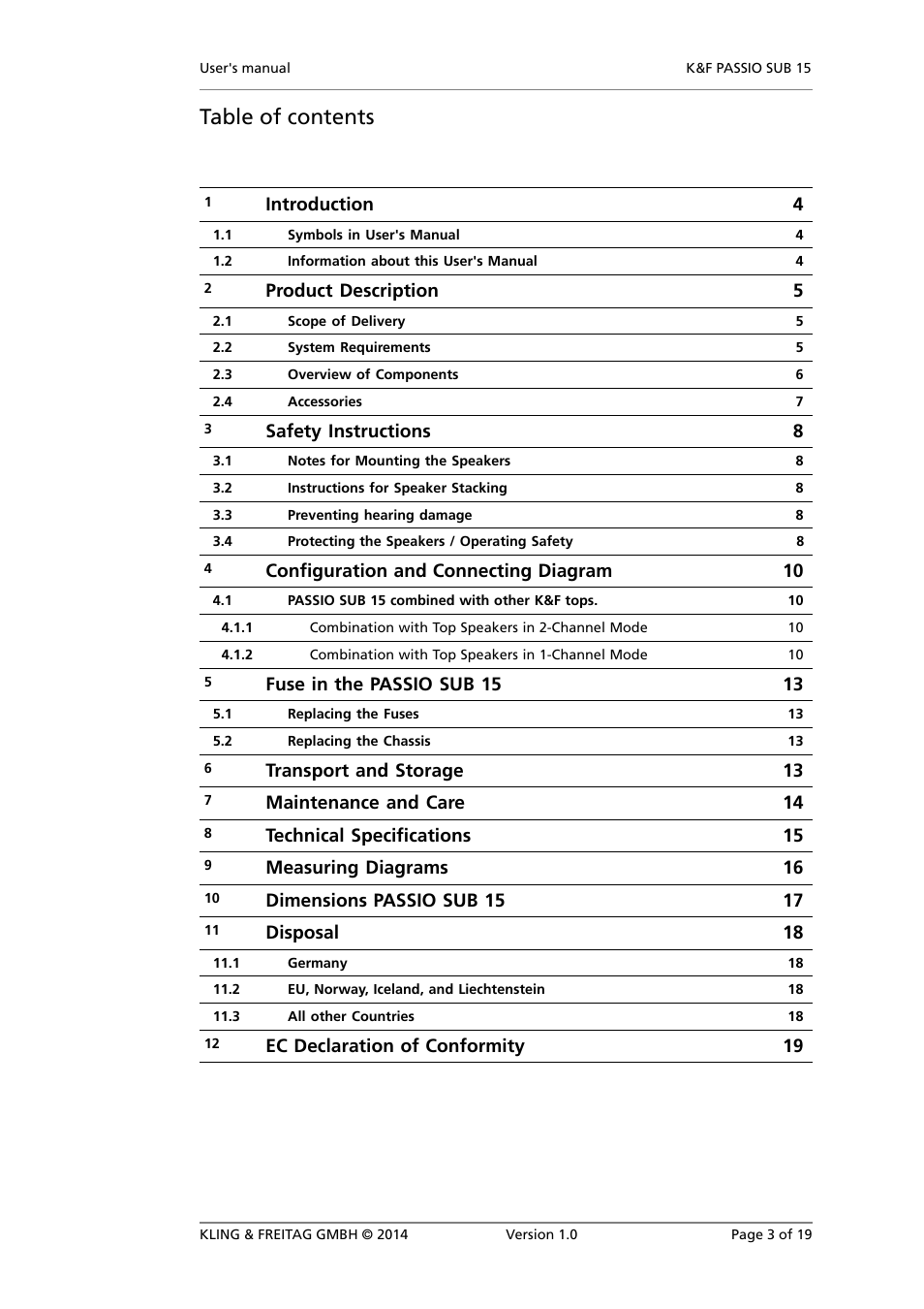 KLING & FREITAG K&F PASSIO SUB 15 User Manual | Page 3 / 19