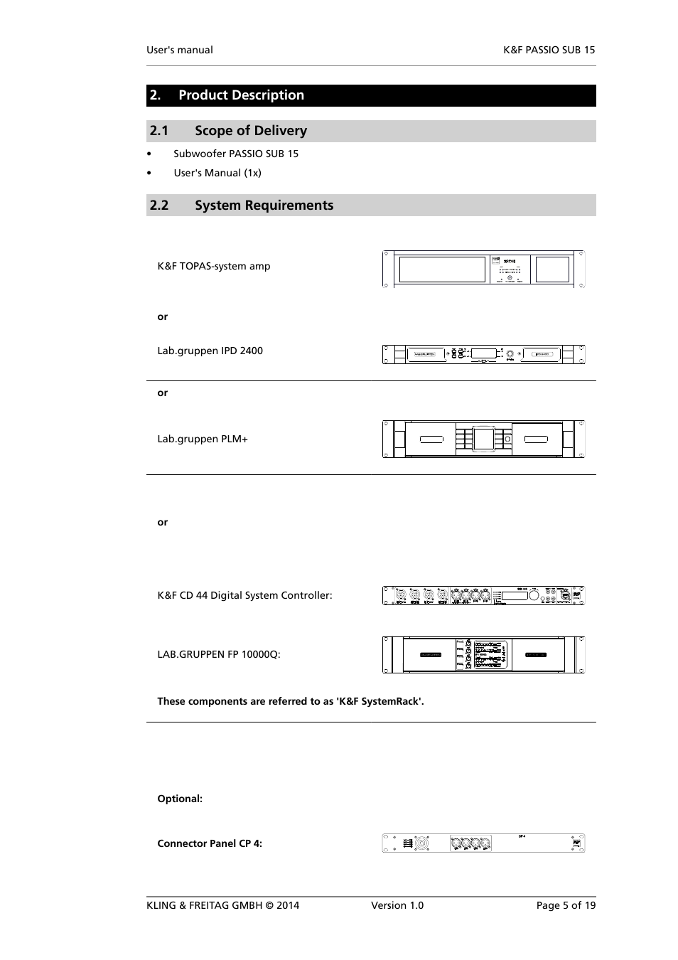 Product description, Scope of delivery, System requirements | Product description 2.1 scope of delivery, 2 system requirements | KLING & FREITAG K&F PASSIO SUB 15 User Manual | Page 5 / 19