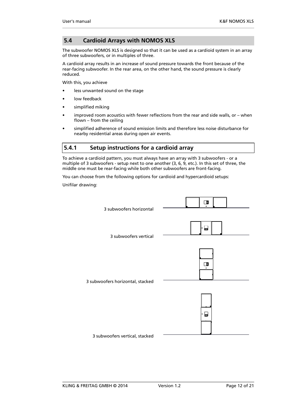Cardioid arrays with nomos xls, Setup instructions for a cardioid array, 4 cardioid arrays with nomos xls | 1 setup instructions for a cardioid array | KLING & FREITAG K&F NOMOS XLS User Manual | Page 12 / 21