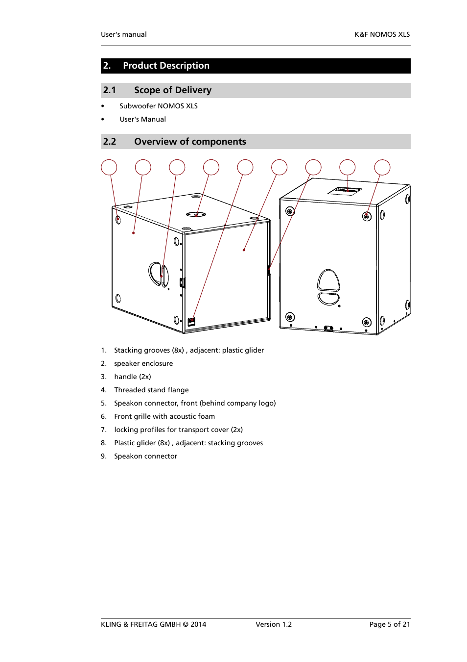 Product description, Scope of delivery, Overview of components | Product description 2.1 scope of delivery, 2 overview of components | KLING & FREITAG K&F NOMOS XLS User Manual | Page 5 / 21