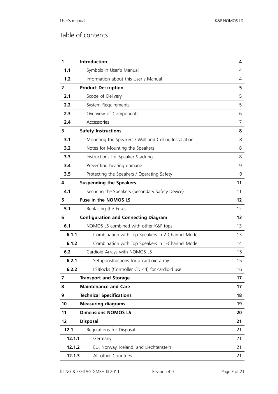 KLING & FREITAG K&F NOMOS LS User Manual | Page 3 / 21