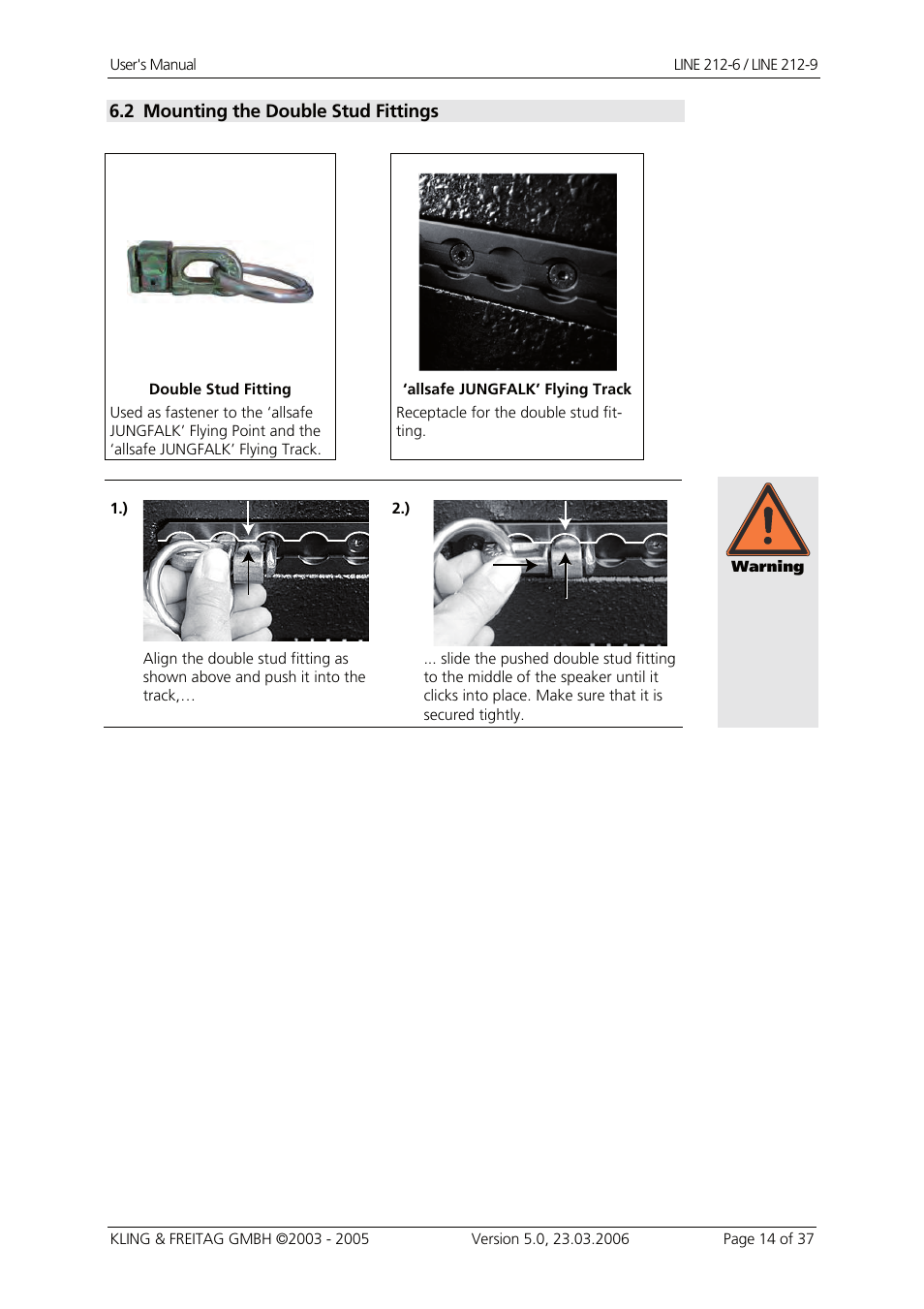 Mounting the double stud fittings | KLING & FREITAG K&F Line 212-9 User Manual | Page 14 / 37