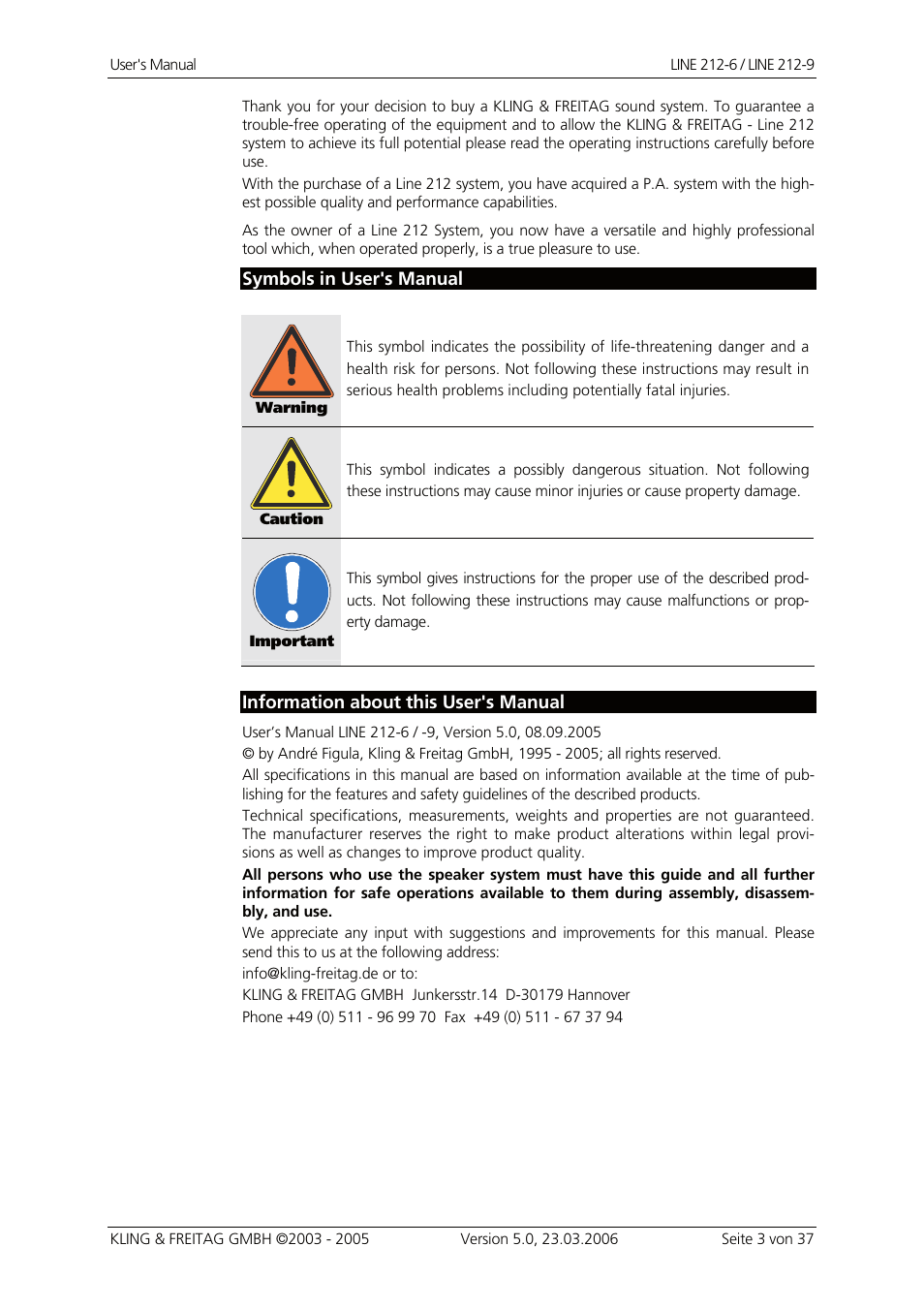 KLING & FREITAG K&F Line 212-9 User Manual | Page 3 / 37