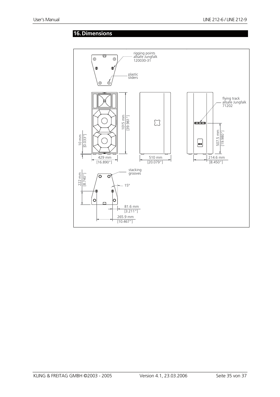 Dimensions, Dimensions 35 | KLING & FREITAG K&F Line 212-9 User Manual | Page 35 / 37
