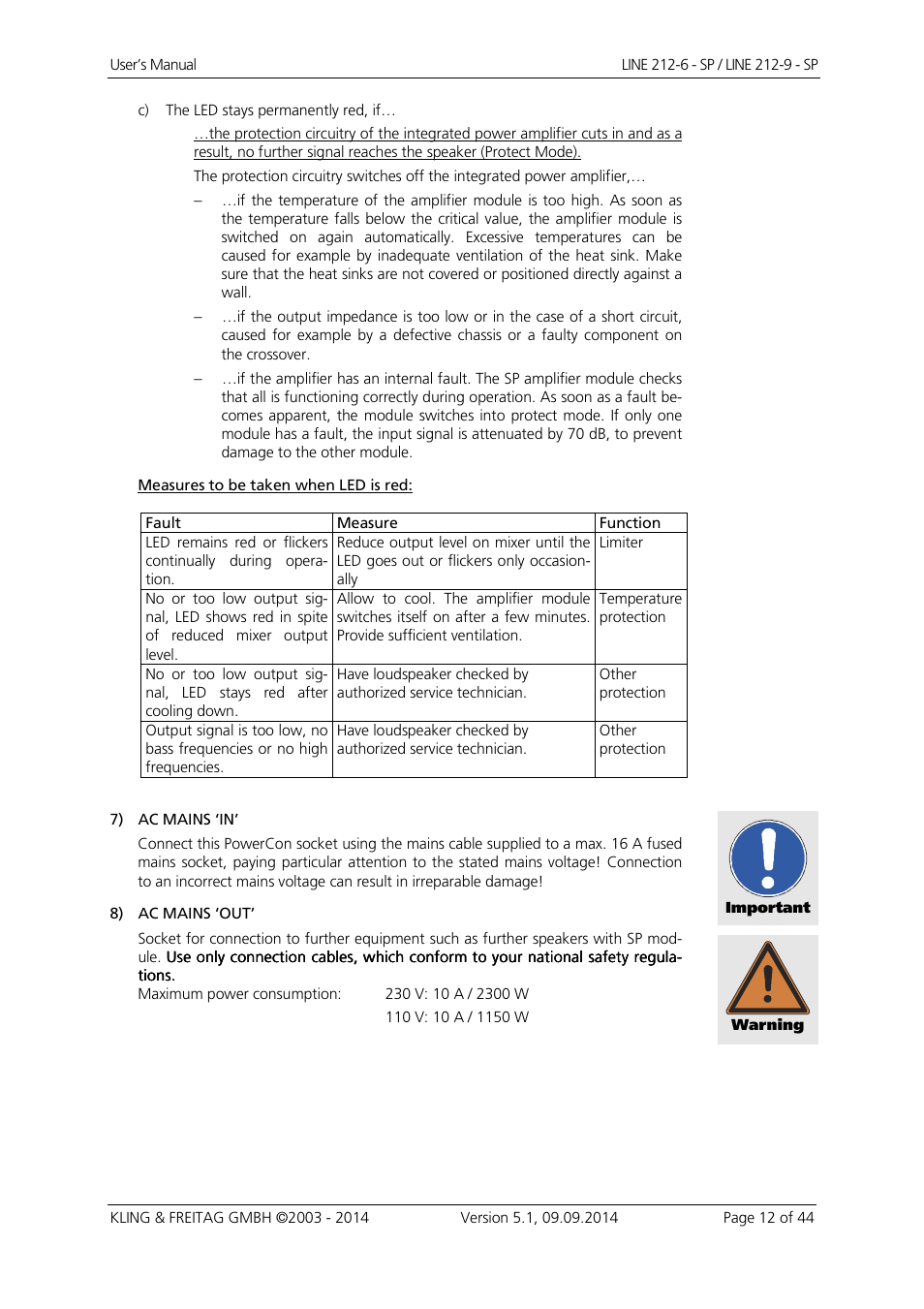 KLING & FREITAG K&F Line 212-9 - SP User Manual | Page 12 / 44