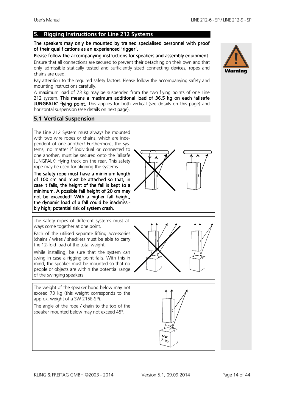 Rigging instructions for line 212 systems, 1 vertical suspension | KLING & FREITAG K&F Line 212-9 - SP User Manual | Page 14 / 44