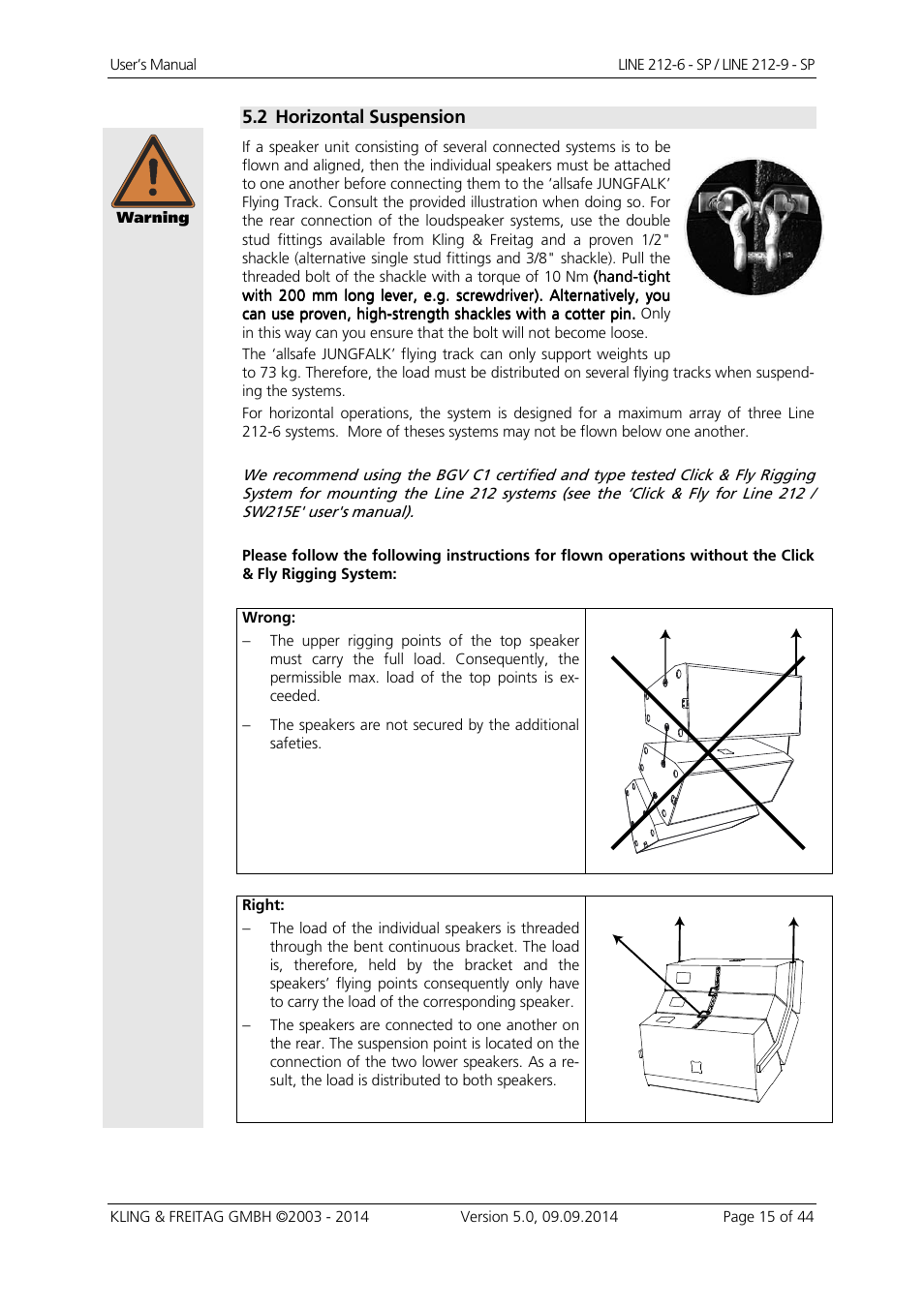 2 horizontal suspension | KLING & FREITAG K&F Line 212-9 - SP User Manual | Page 15 / 44