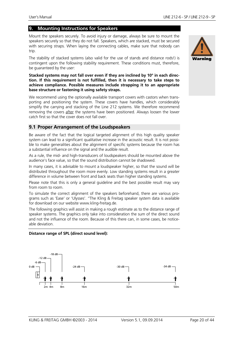 Mounting instructions for speakers, 1 proper arrangement of the loudspeakers | KLING & FREITAG K&F Line 212-9 - SP User Manual | Page 20 / 44