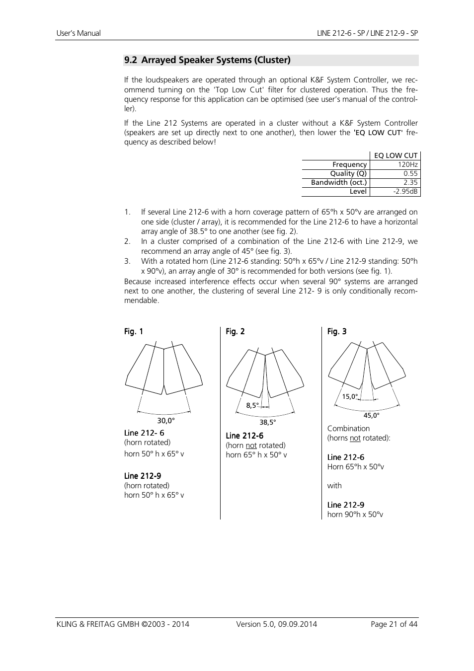 2 arrayed speaker systems (cluster) | KLING & FREITAG K&F Line 212-9 - SP User Manual | Page 21 / 44