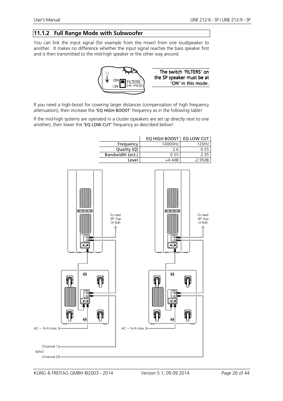 2 full range mode with subwoofer | KLING & FREITAG K&F Line 212-9 - SP User Manual | Page 26 / 44