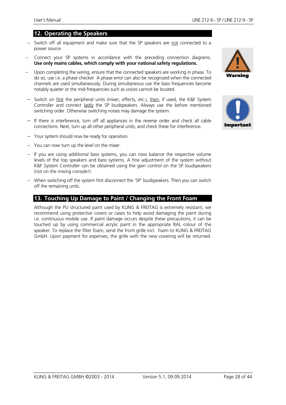 KLING & FREITAG K&F Line 212-9 - SP User Manual | Page 28 / 44