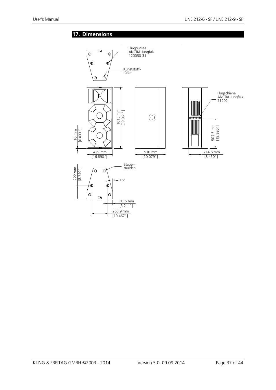 Dimensions | KLING & FREITAG K&F Line 212-9 - SP User Manual | Page 37 / 44