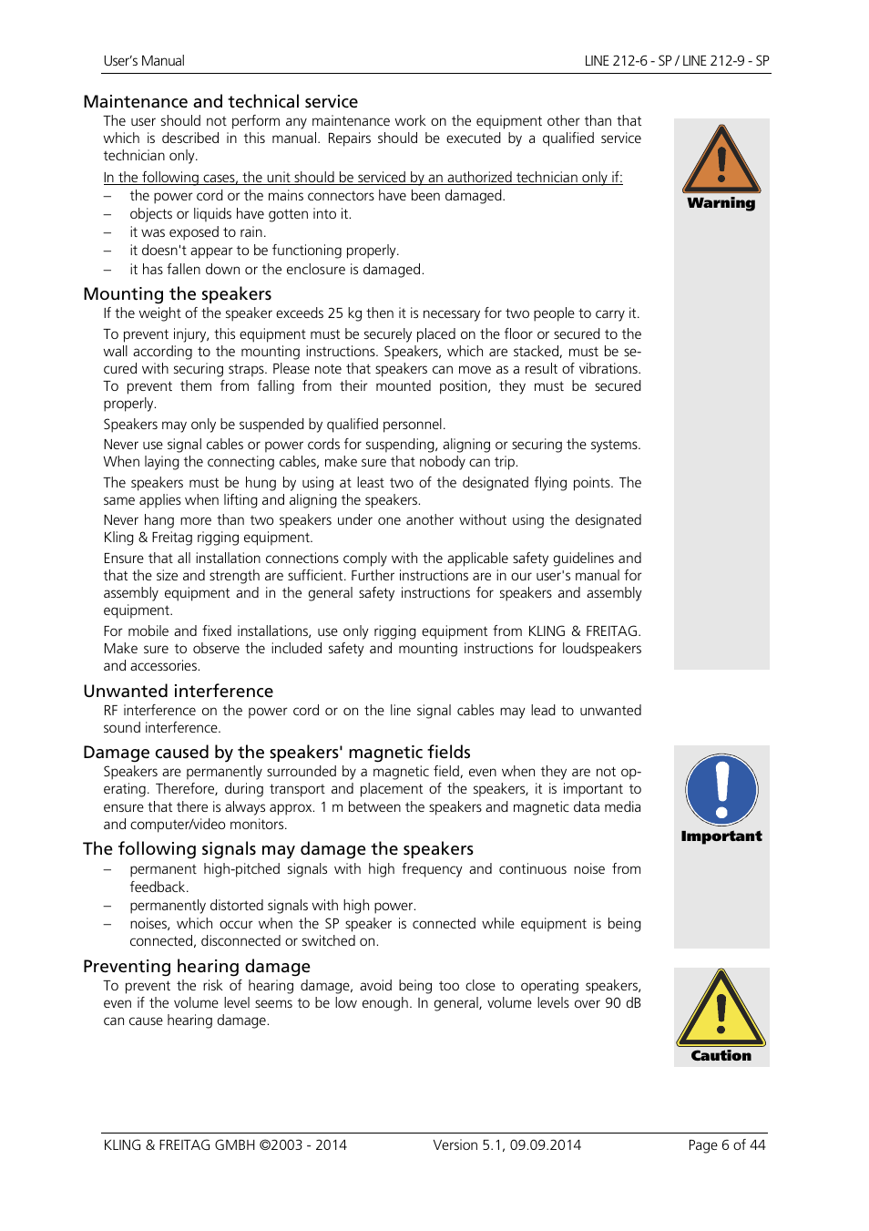 KLING & FREITAG K&F Line 212-9 - SP User Manual | Page 6 / 44