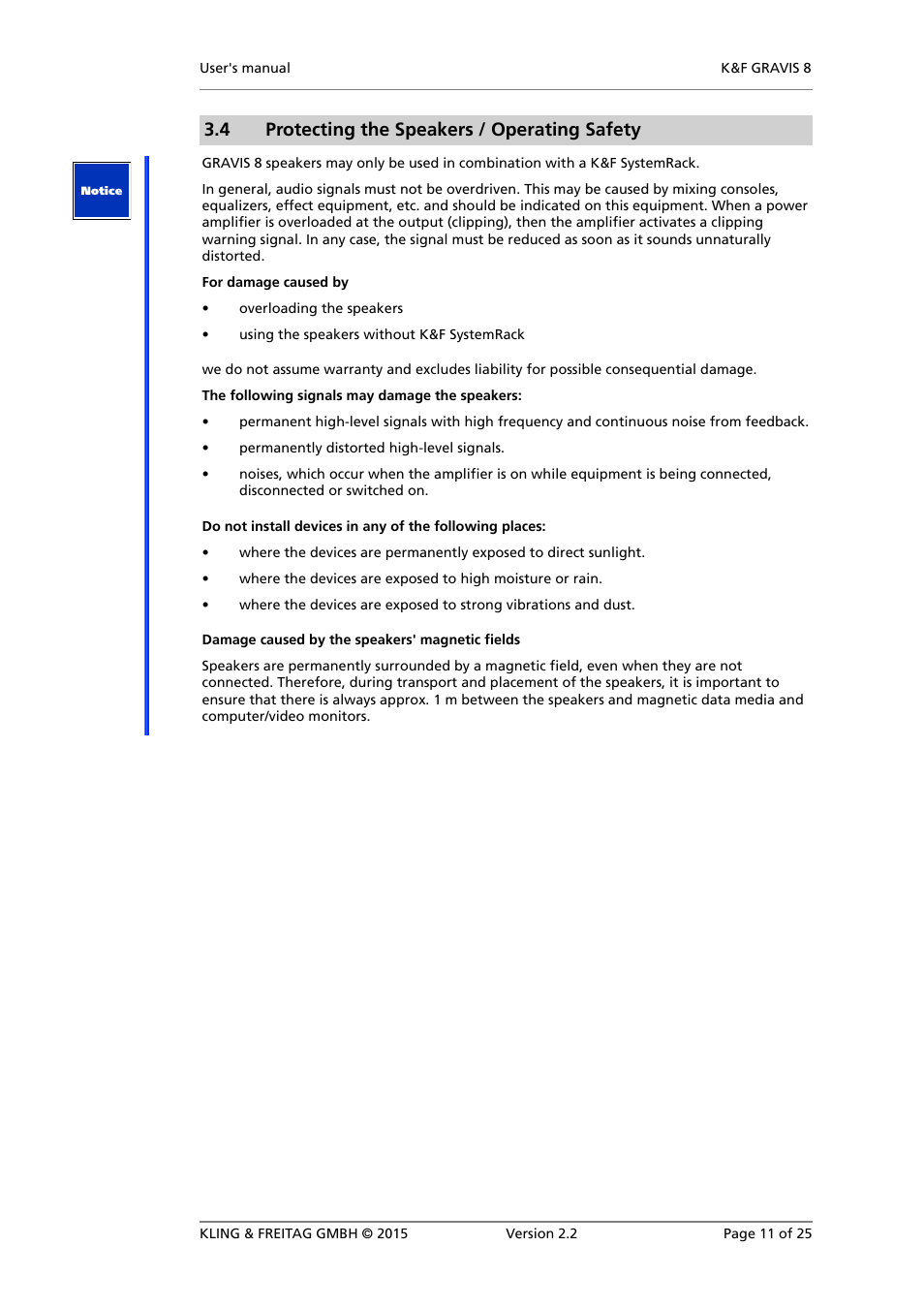 4 protecting the speakers / operating safety | KLING & FREITAG K&F GRAVIS 8 W User Manual | Page 11 / 25