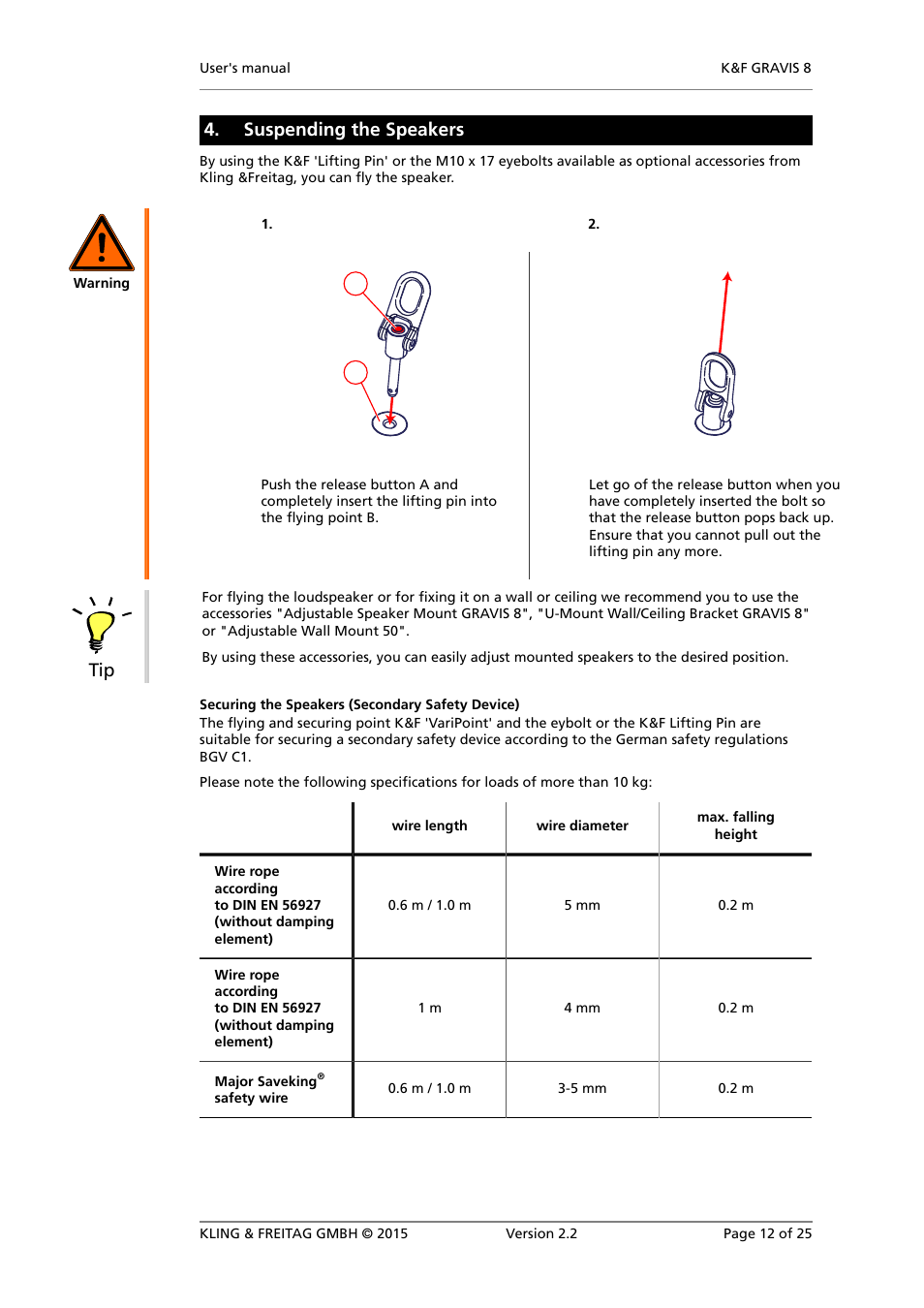 Suspending the speakers | KLING & FREITAG K&F GRAVIS 8 W User Manual | Page 12 / 25