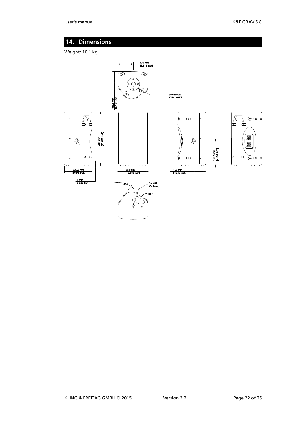 Dimensions | KLING & FREITAG K&F GRAVIS 8 W User Manual | Page 22 / 25