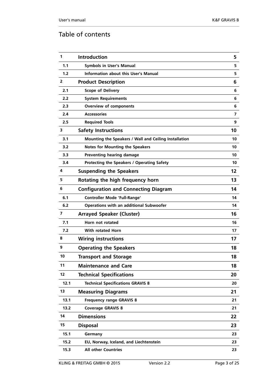 KLING & FREITAG K&F GRAVIS 8 W User Manual | Page 3 / 25