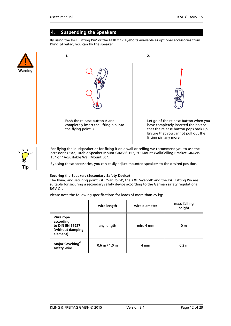 Suspending the speakers | KLING & FREITAG K&F GRAVIS 15 XW User Manual | Page 12 / 29