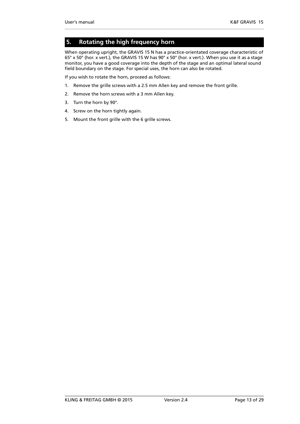 Rotating the high frequency horn | KLING & FREITAG K&F GRAVIS 15 XW User Manual | Page 13 / 29