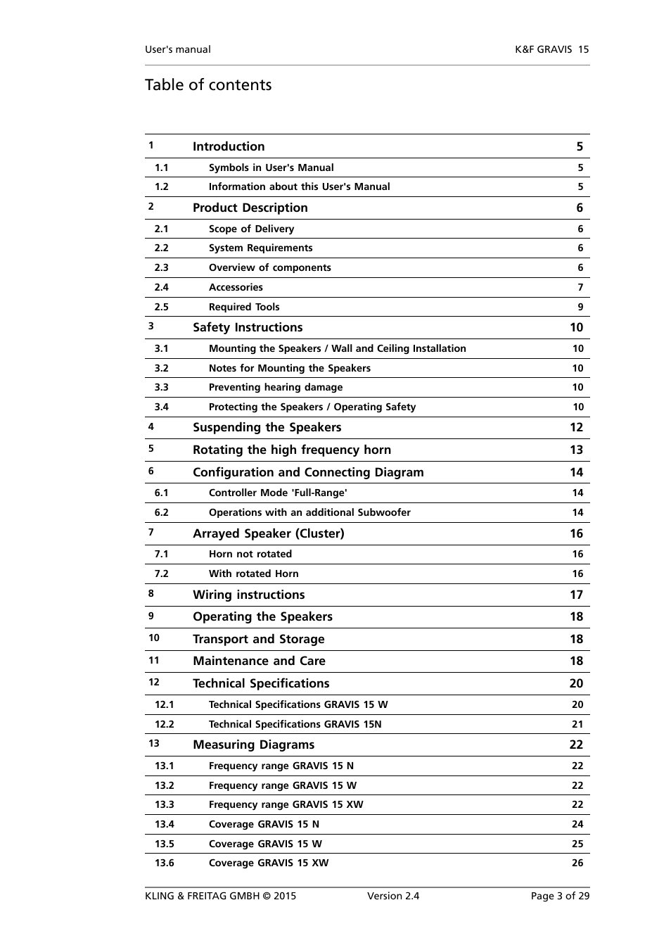 KLING & FREITAG K&F GRAVIS 15 XW User Manual | Page 3 / 29