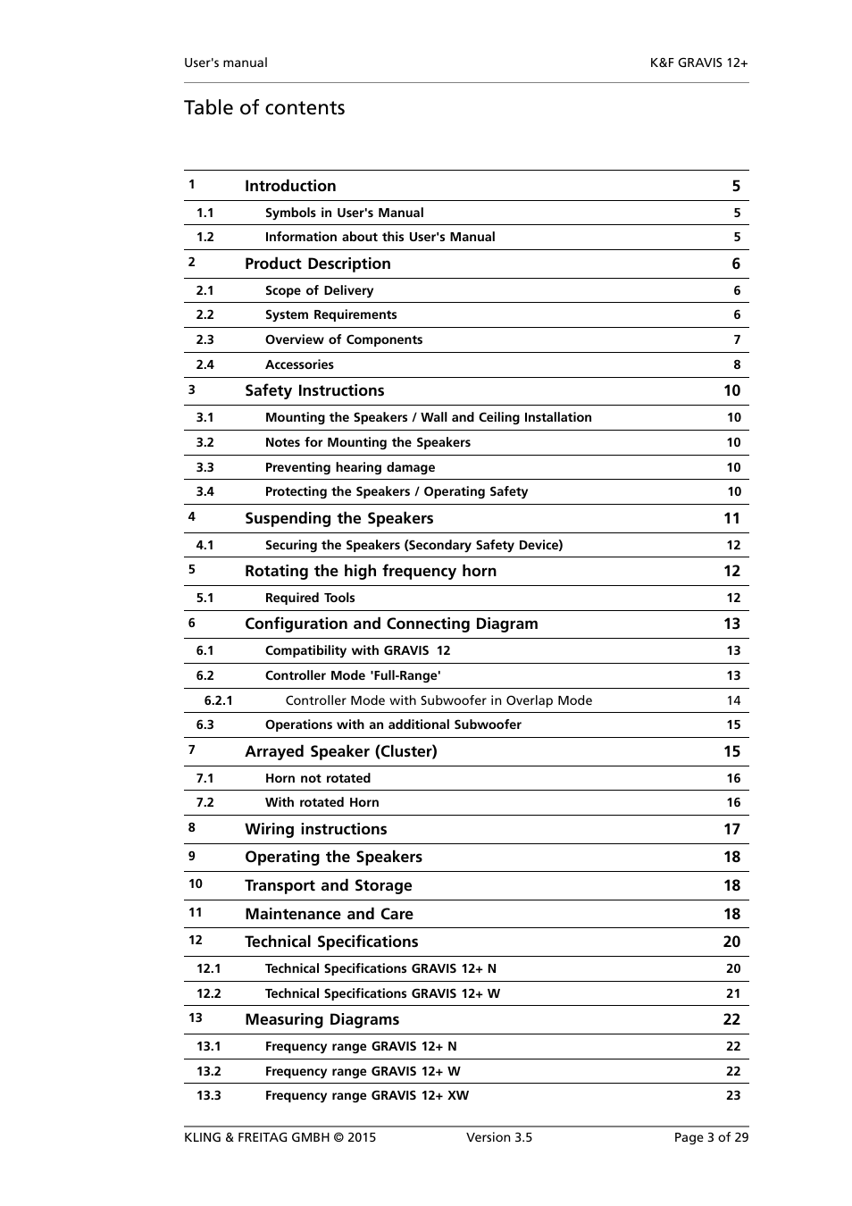KLING & FREITAG K&F GRAVIS 12+ XW User Manual | Page 3 / 29