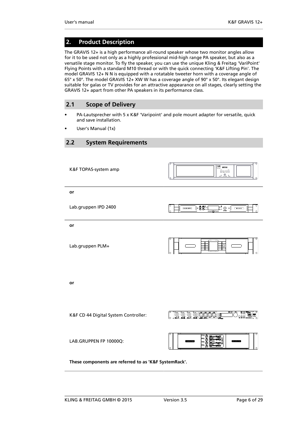 Product description, Scope of delivery, System requirements | 1 scope of delivery, 2 system requirements | KLING & FREITAG K&F GRAVIS 12+ XW User Manual | Page 6 / 29