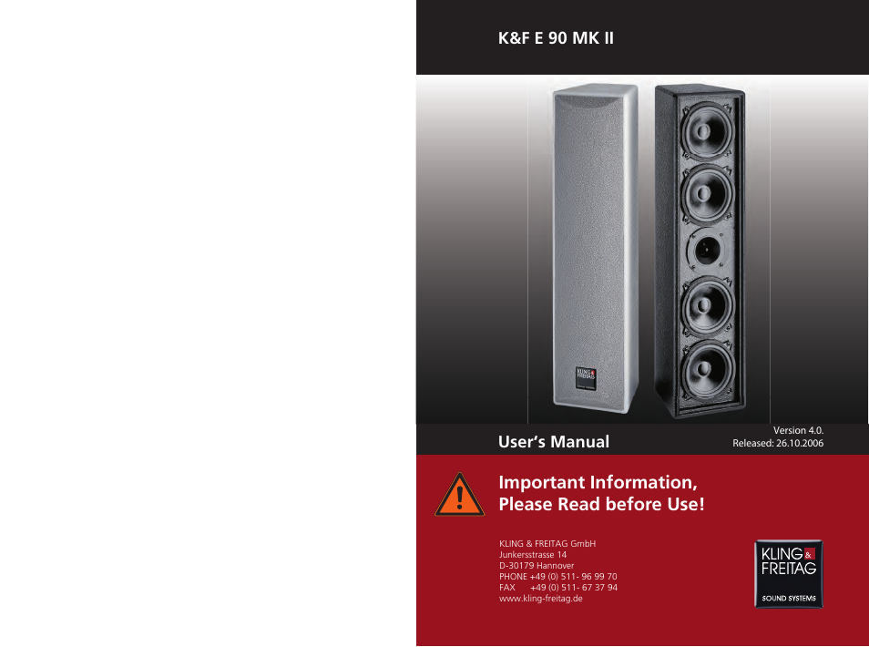 KLING & FREITAG K&F E 90 MK II User Manual | 22 pages