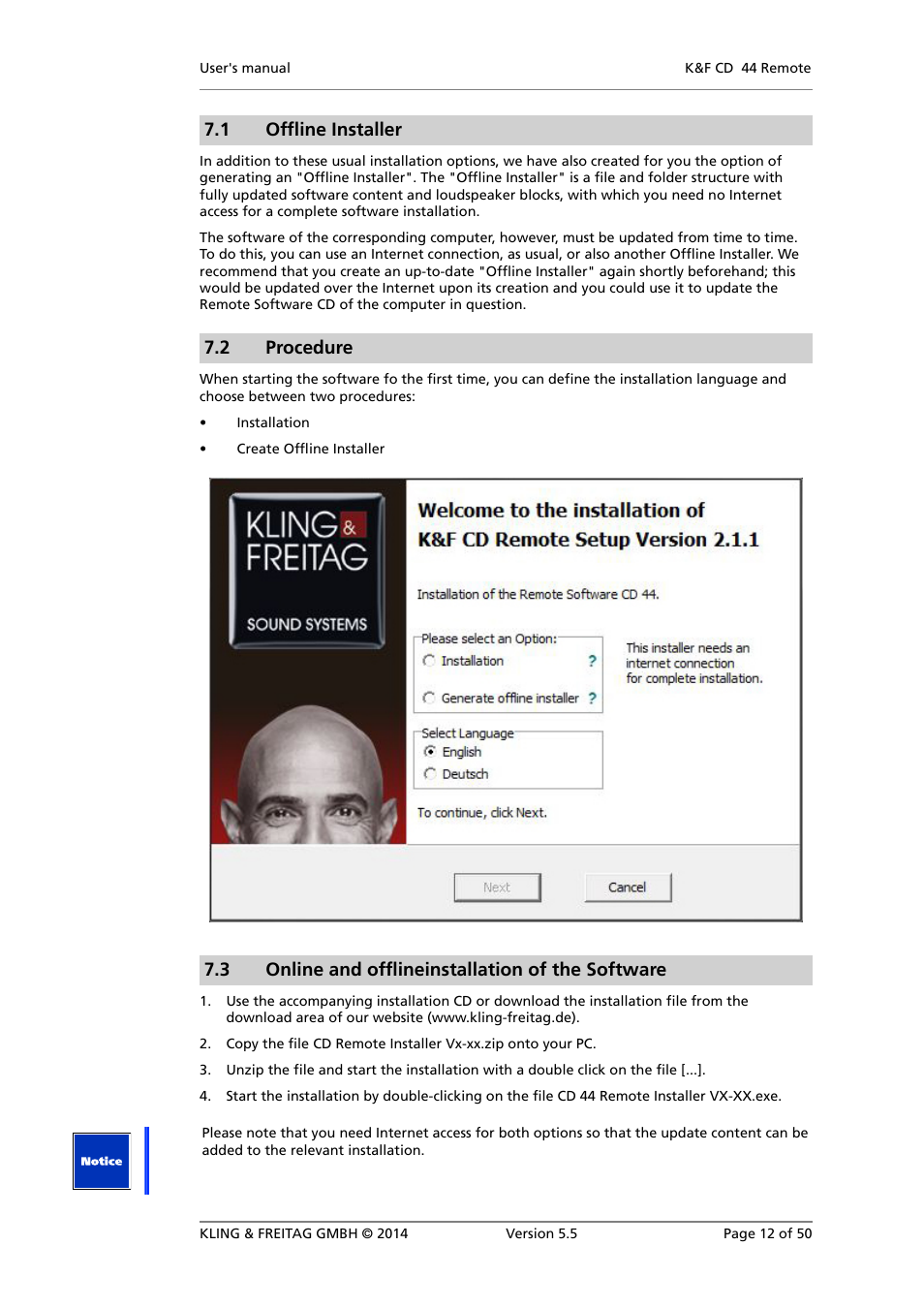 Procedure, Online and offlineinstallation of the software, 1 offline installer | 2 procedure, 3 online and offlineinstallation of the software | KLING & FREITAG K&F CD Remote User Manual | Page 12 / 50