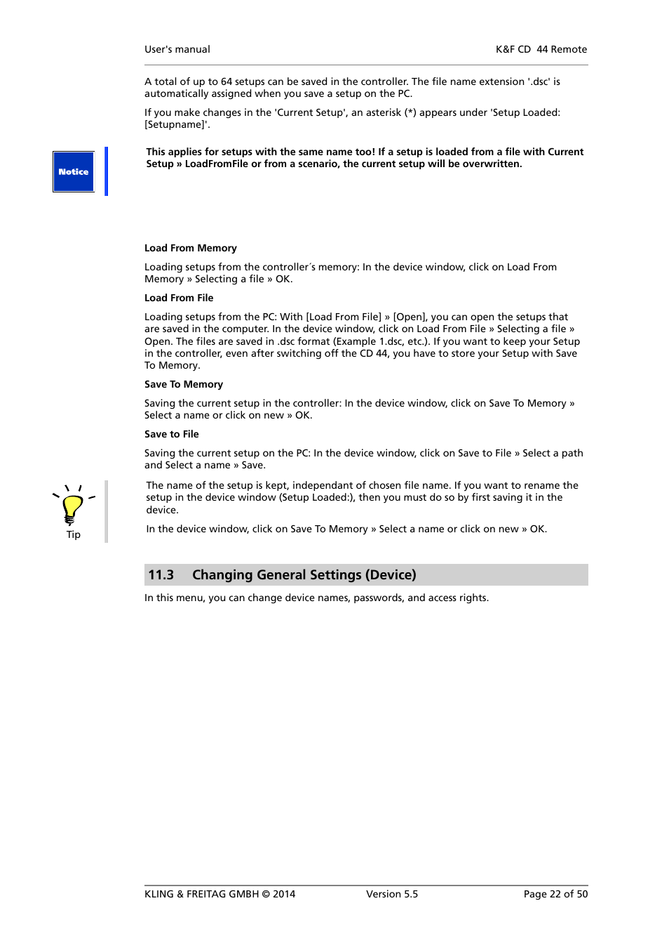 Changing general settings (device), 3 changing general settings (device) | KLING & FREITAG K&F CD Remote User Manual | Page 22 / 50