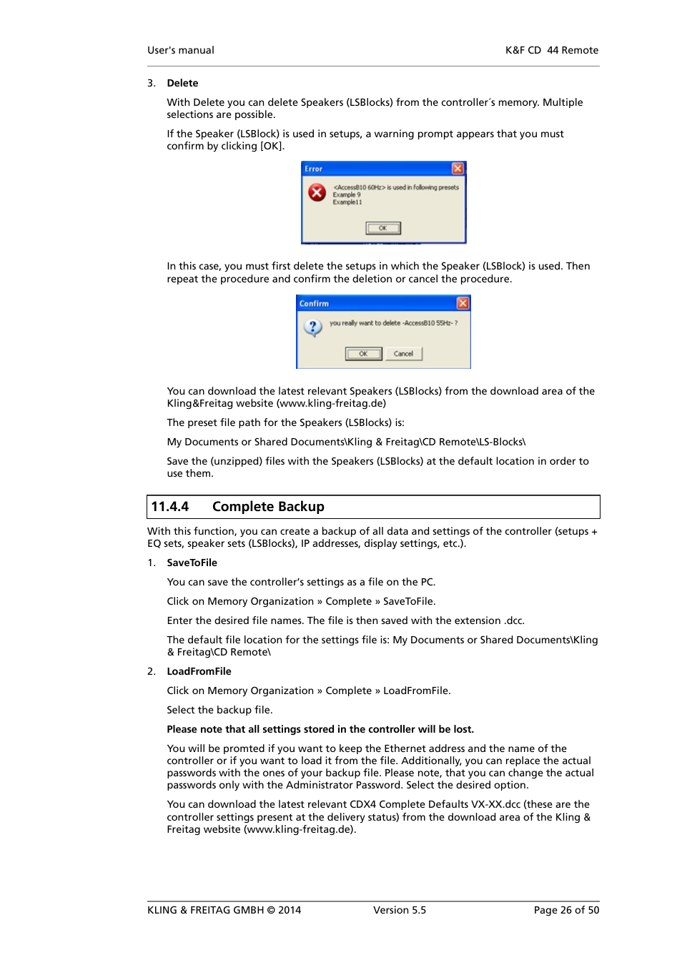 Complete backup, 4 complete backup | KLING & FREITAG K&F CD Remote User Manual | Page 26 / 50