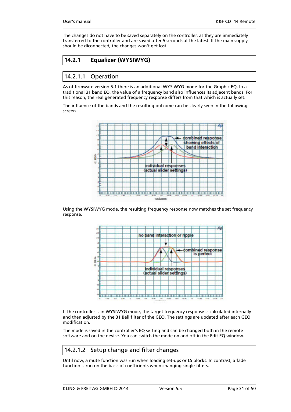 Equalizer (wysiwyg), Operation, Setup change and filter changes | 2 setup change and filter changes | KLING & FREITAG K&F CD Remote User Manual | Page 31 / 50