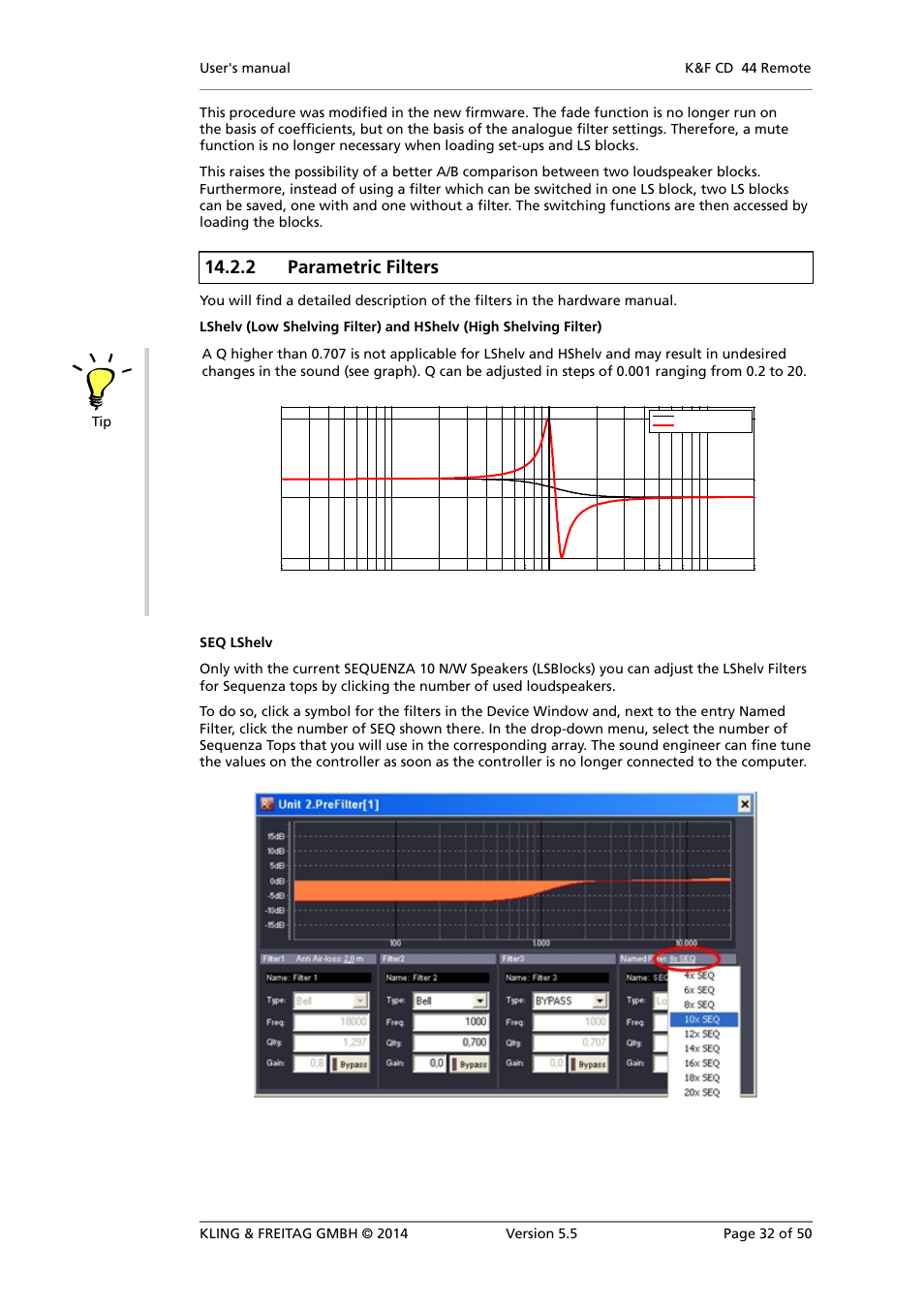 Parametric filters, 2 parametric filters | KLING & FREITAG K&F CD Remote User Manual | Page 32 / 50