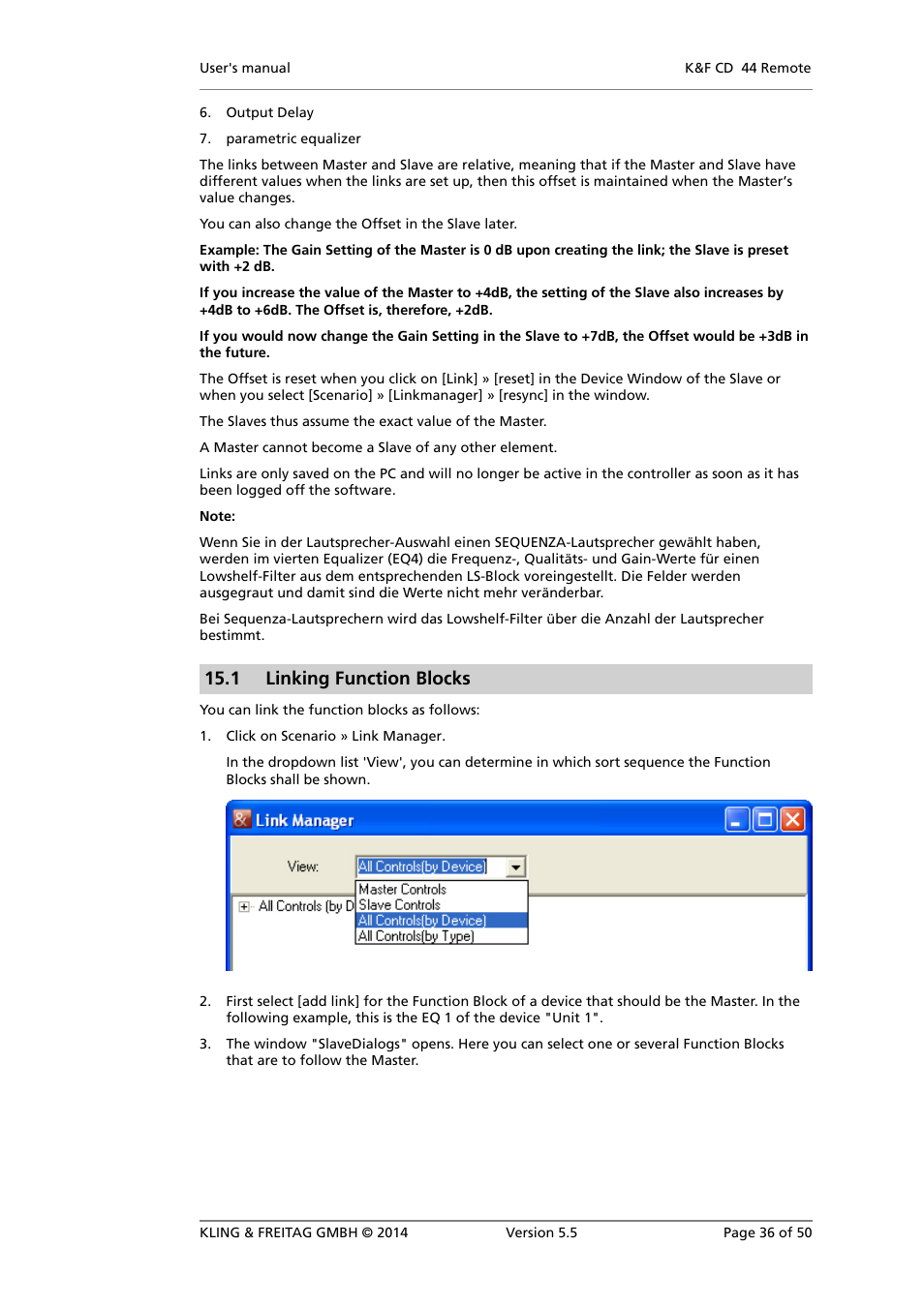 Linking function blocks, 1 linking function blocks | KLING & FREITAG K&F CD Remote User Manual | Page 36 / 50