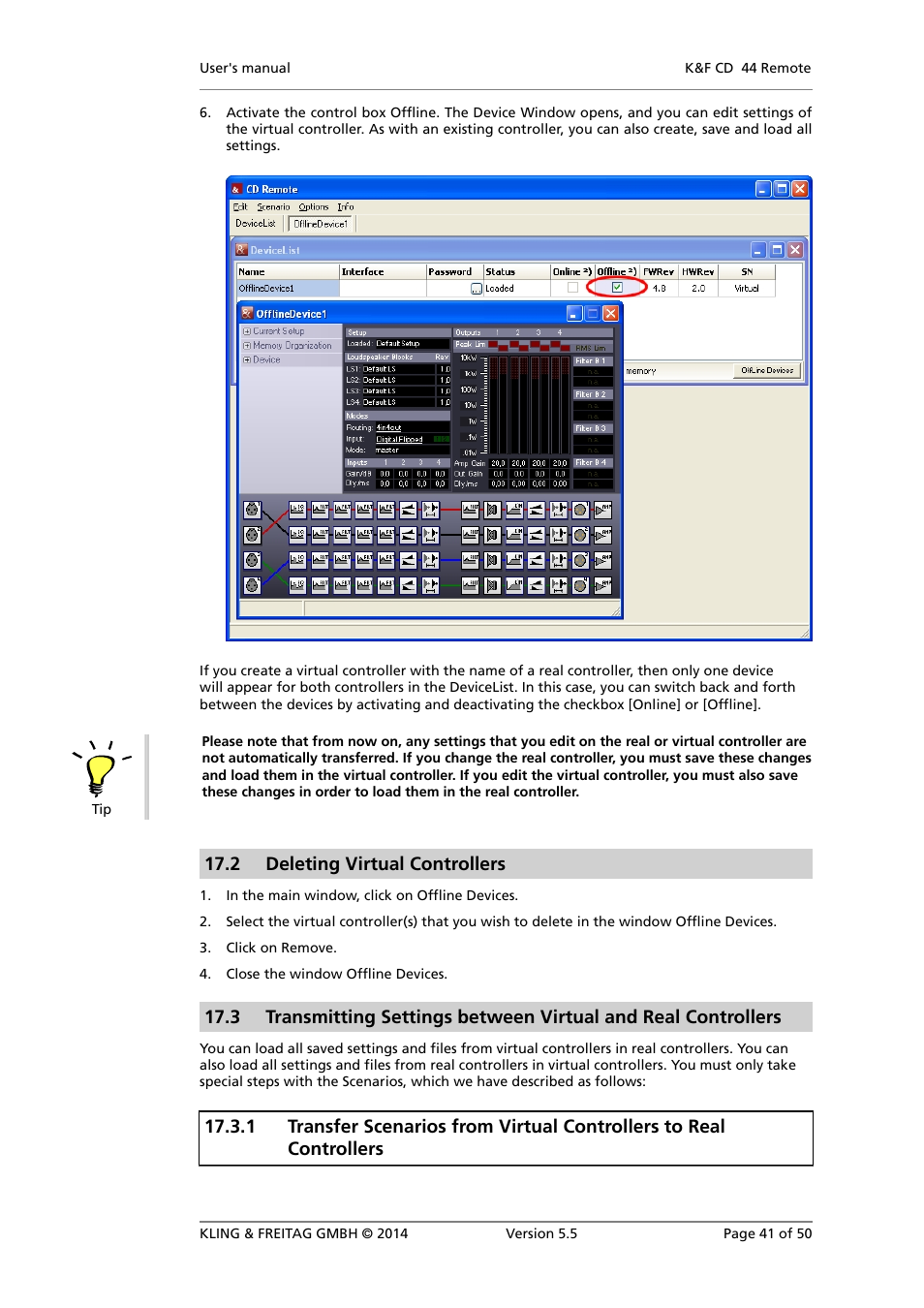Deleting virtual controllers, 2 deleting virtual controllers | KLING & FREITAG K&F CD Remote User Manual | Page 41 / 50