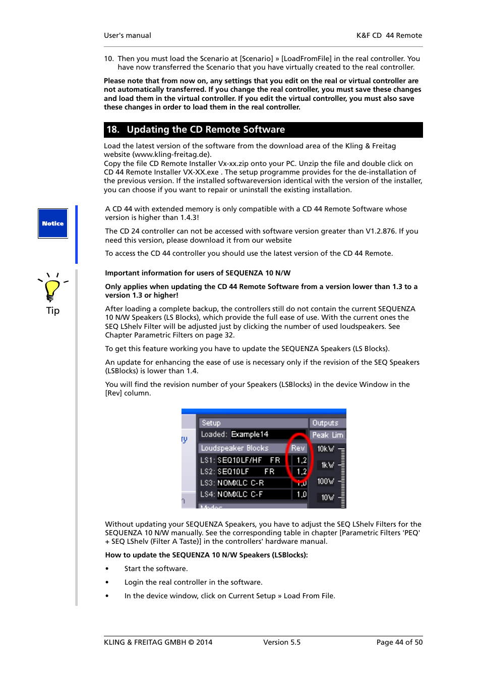 Updating the cd remote software | KLING & FREITAG K&F CD Remote User Manual | Page 44 / 50