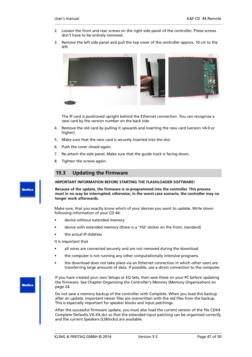 Updating the firmware, 3 updating the firmware | KLING & FREITAG K&F CD Remote User Manual | Page 47 / 50