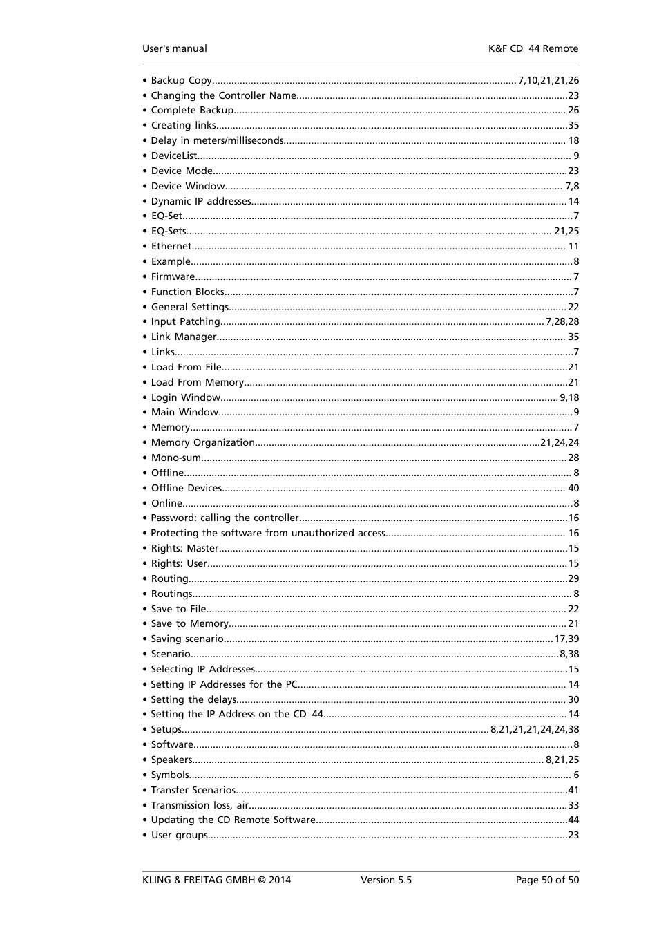 KLING & FREITAG K&F CD Remote User Manual | Page 50 / 50