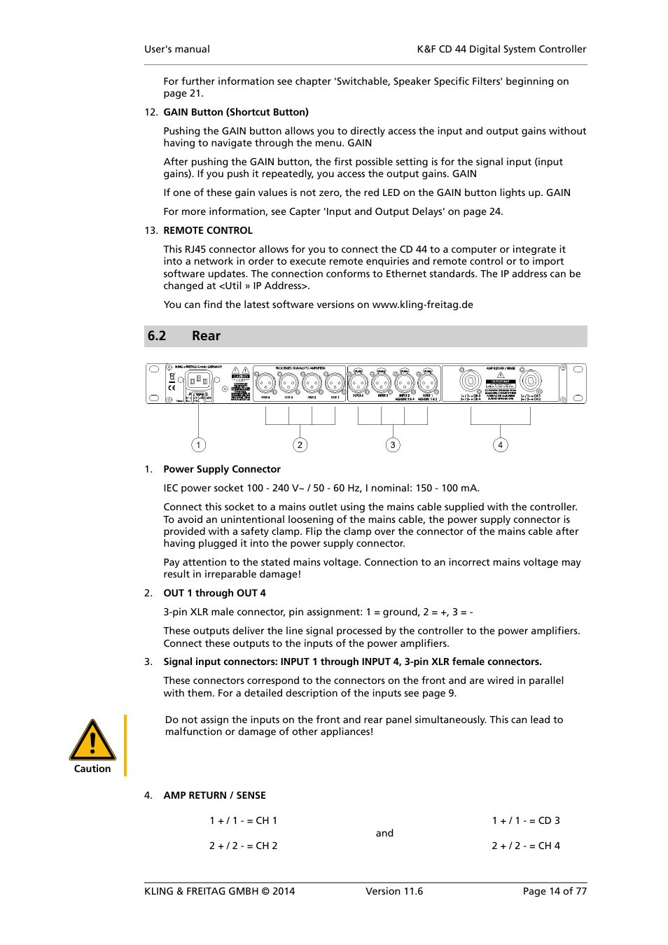 Rear, 2 rear | KLING & FREITAG K&F CD 44 Digital System controller User Manual | Page 14 / 77