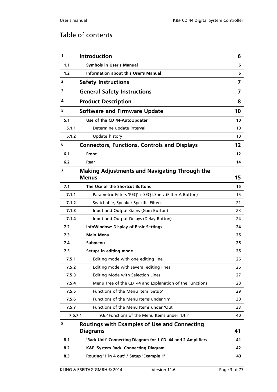 KLING & FREITAG K&F CD 44 Digital System controller User Manual | Page 3 / 77