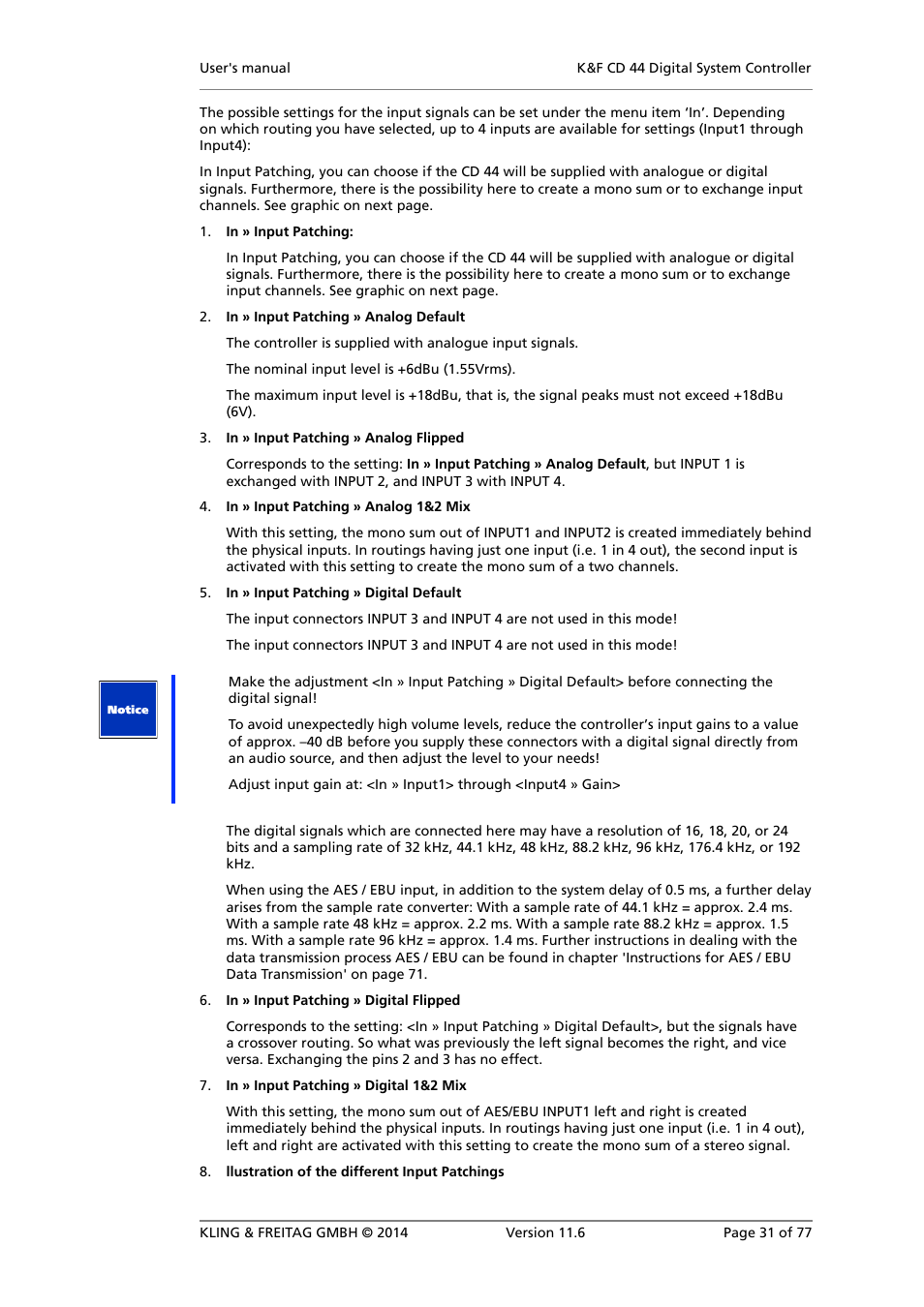 KLING & FREITAG K&F CD 44 Digital System controller User Manual | Page 31 / 77
