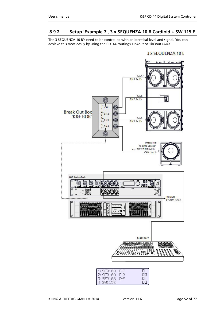Routing '1 in 4 in 4' / setup 'example 8 | KLING & FREITAG K&F CD 44 Digital System controller User Manual | Page 52 / 77