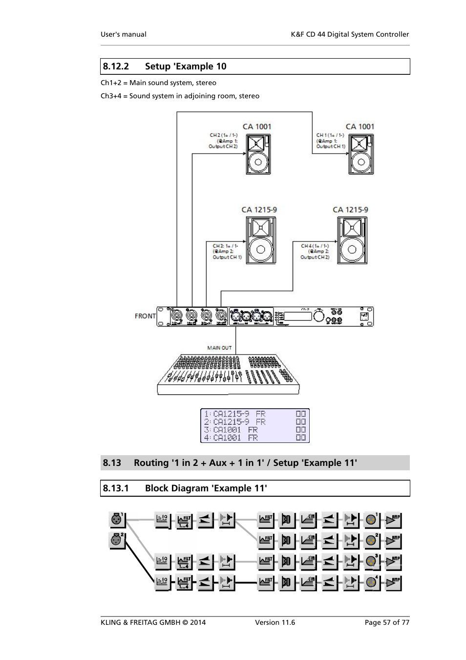 Block diagram 'example 11, Setup 'example 11 | KLING & FREITAG K&F CD 44 Digital System controller User Manual | Page 57 / 77