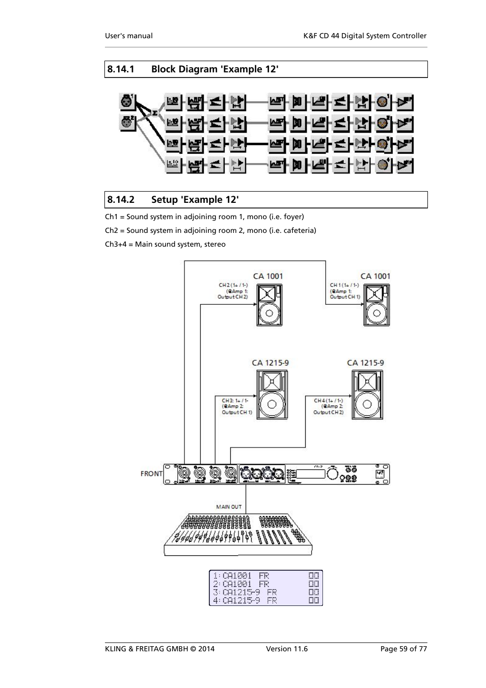 Setup 'example 12 | KLING & FREITAG K&F CD 44 Digital System controller User Manual | Page 59 / 77