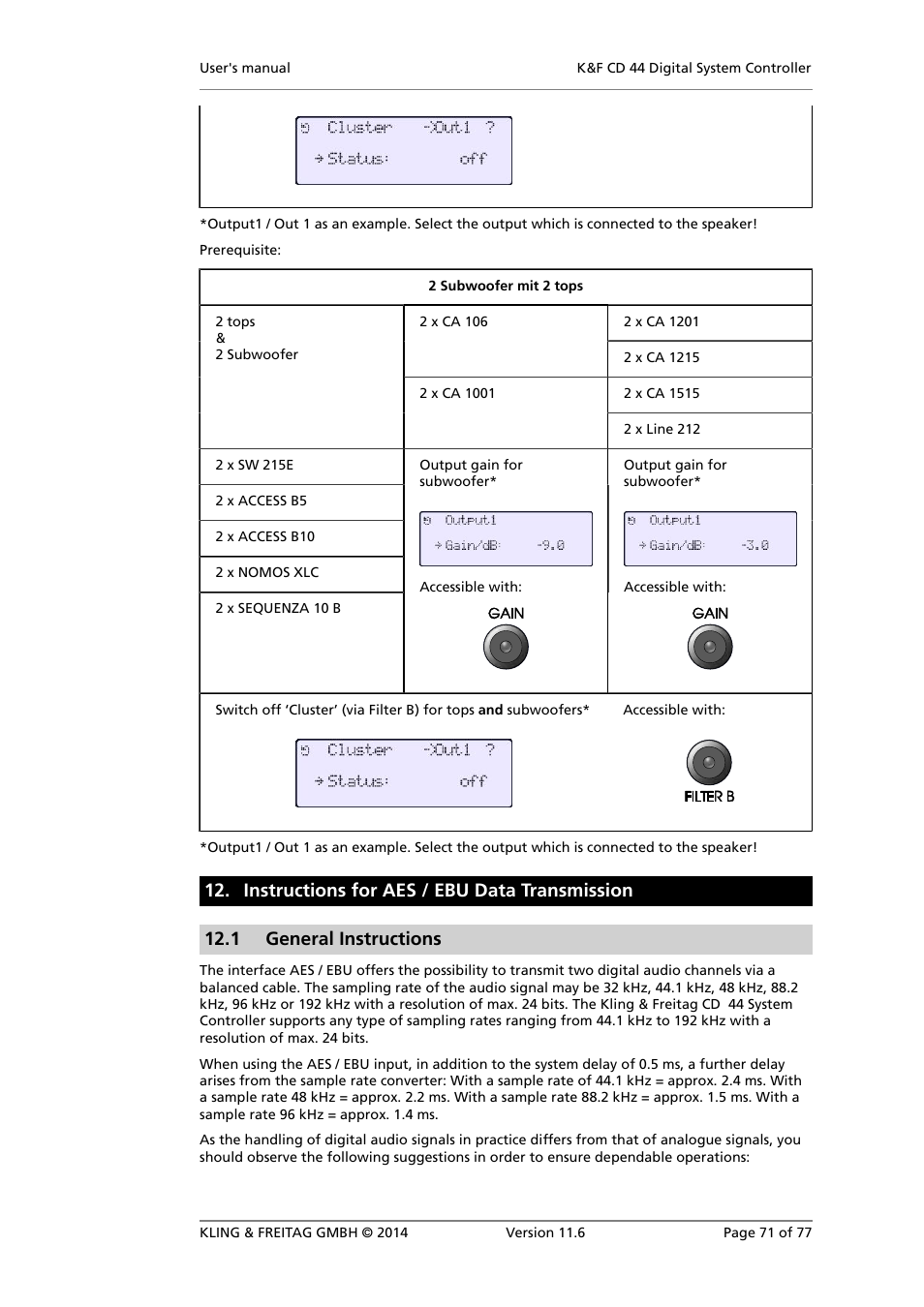 Instructions for aes / ebu data transmission, General instructions | KLING & FREITAG K&F CD 44 Digital System controller User Manual | Page 71 / 77